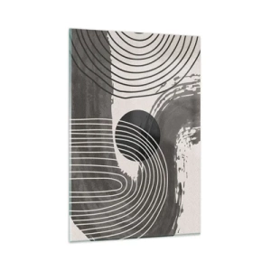 Impression sur verre - Image sur verre - Lignes géométriques et ovales dans des tons monochromes - 80x120cm - L'ovale gagne - Décoration murale moderne pour le salon et la chambre ARTTOR