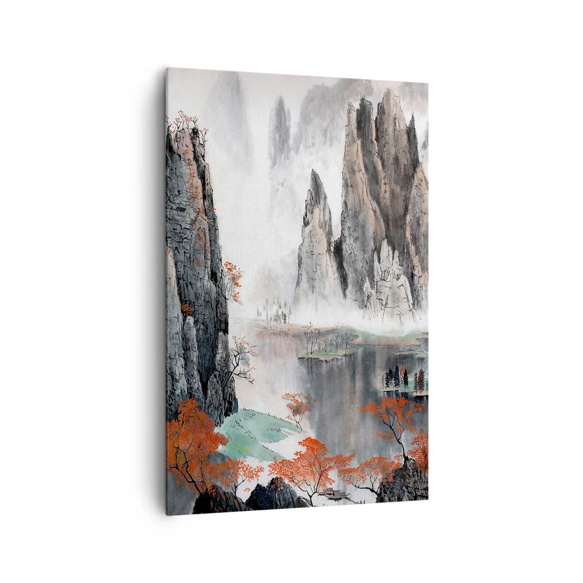 Impression sur toile - Image sur toile - Rochers et arbres pittoresques dans le paysage brumeux de la Chine - 80x120cm - De puissants gardiens - Décoration murale moderne pour le salon et la chambre ARTTOR