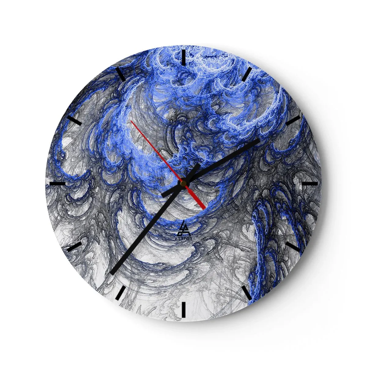 Horloge murale - Pendule murale - Motif de vague abstrait dans les tons de bleu et de gris - 30x30cm - La naissance d'une vague - Décoration murale moderne pour le salon, la cuisine et la chambre ARTTOR