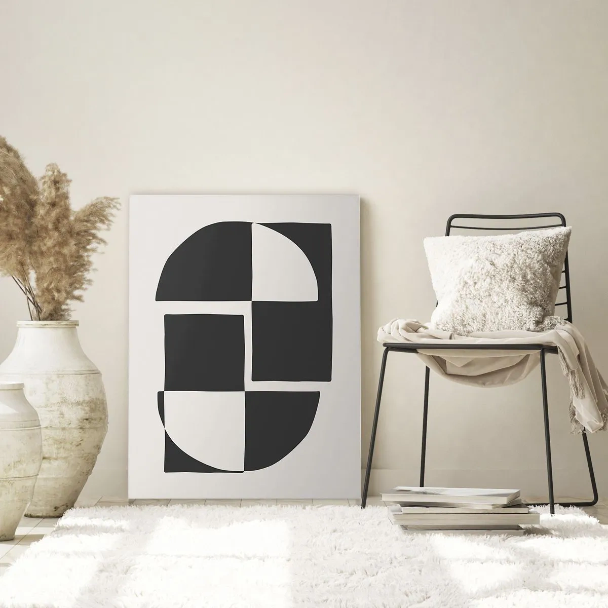 Impression sur verre - Image sur verre - Formes géométriques abstraites en noir et blanc - 80x120cm - Antithèse - Synthèse - Décoration murale moderne pour le salon et la chambre ARTTOR