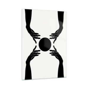 Impression sur verre - Image sur verre - Mains noires autour d'un cercle noir sur fond clair - 50x70cm - Signe secret - Décoration murale moderne pour le salon et la chambre ARTTOR