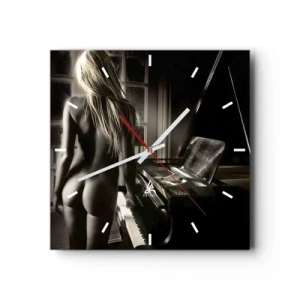 Horloge murale - Pendule murale - Nu féminin au piano en noir et blanc - 30x30cm - Harmonie parfaite du soir - Décoration murale moderne pour le salon et la chambre ARTTOR