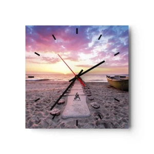 Horloge murale - Pendule murale - Plage au lever du soleil avec bateau et jetée - 30x30cm - Moment d'expérience profonde - Décoration murale moderne pour le salon et la chambre ARTTOR