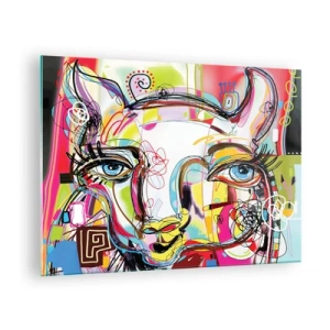 Impression sur verre - Image sur verre - Image abstraite du visage d'un chat dans une expression artistique colorée - 70x50cm - La richesse de l'Art du chat - Décoration murale moderne pour le salon et la chambre ARTTOR