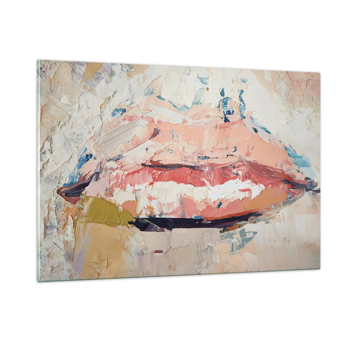 Impression sur verre - Image sur verre - Image abstraite de lèvres dans une technique de peinture expressive - 120x80cm - Éveil la pensée - Décoration murale moderne pour le salon et la chambre ARTTOR