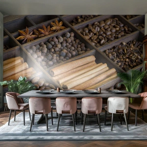 Papier Peint Photo Premium Sand - Trésor d'arômes - Épices, Café, Cannelle - 150x105 cm