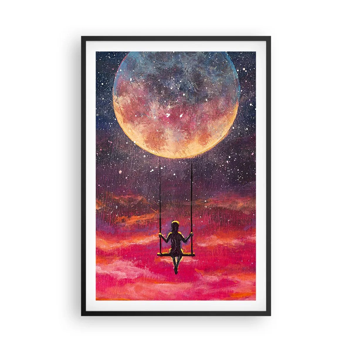 Affiche dans un cadre noir - Poster - Se balancer dans les nuages - 61x91 cm
