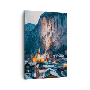 Impression sur toile - Image sur toile - Un village d'hiver pittoresque entouré de montagnes - 70x100cm - Esprit brillant de l'hiver - Décoration murale moderne pour le salon et la chambre ARTTOR