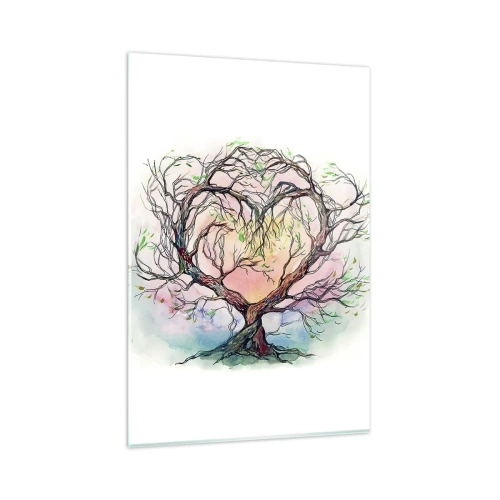 Impression sur verre - Image sur verre - Un arbre en forme de cœur sur un fond de couleurs pastel délicates - 80x120cm - Ensemble contre les tempêtes - Décoration murale moderne pour le salon et la chambre ARTTOR
