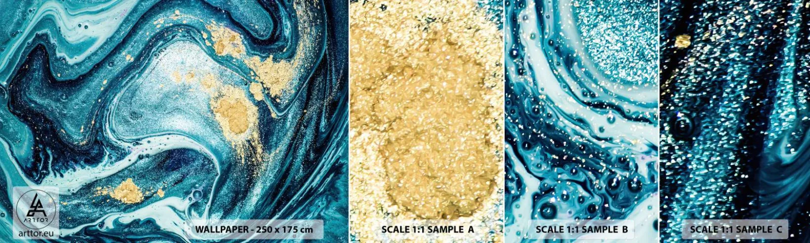 Échantillon De Papier Peint Standard Eco - Vortex bleu - Abstraction, Morceau, Modèle moderne - 100x30 cm