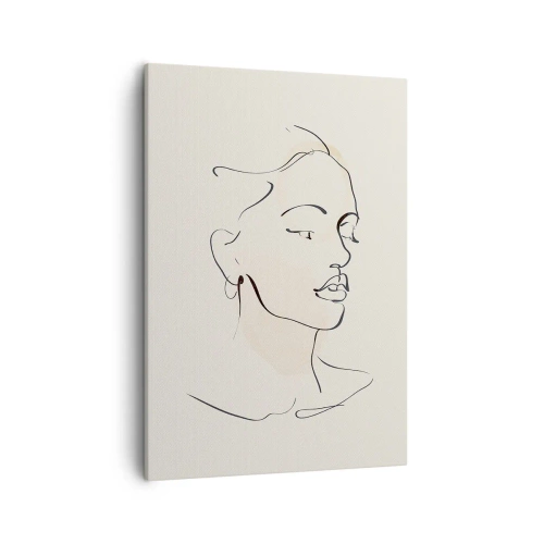 Impression sur toile - Image sur toile - Un croquis délicat du visage d'une femme sur un fond clair - 50x70cm - Une ligne certaine - Décoration murale moderne pour le salon et la chambre ARTTOR