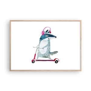 Affiche dans un chêne clair - Poster - La joie du blaireau - 100x70 cm