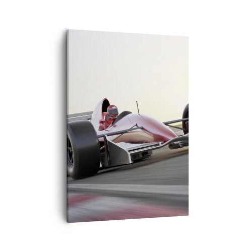Impression sur toile - Image sur toile - Une voiture de Formule 1 rouge sur une piste de course en conduisant - 50x70cm - Toujours gagnant - Décoration murale moderne pour le salon et la chambre ARTTOR