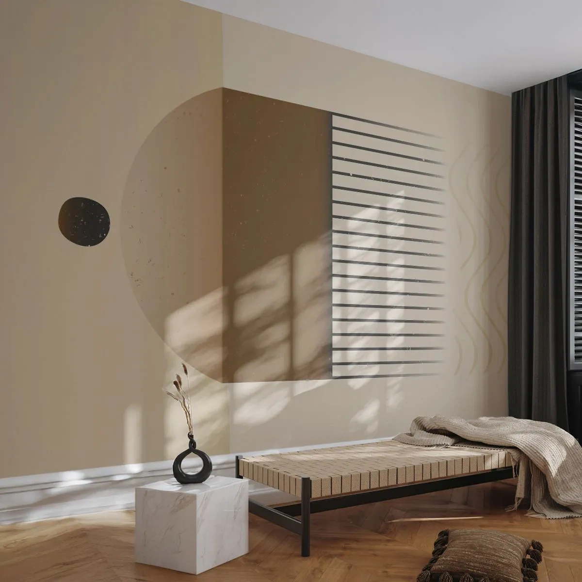 Papier Peint Photo Premium Canvas - Composition géométrique abstraite dans les tons beige et marron - 100x70cm - Différents états - Décoration murale moderne pour le salon et la chambre ARTTOR