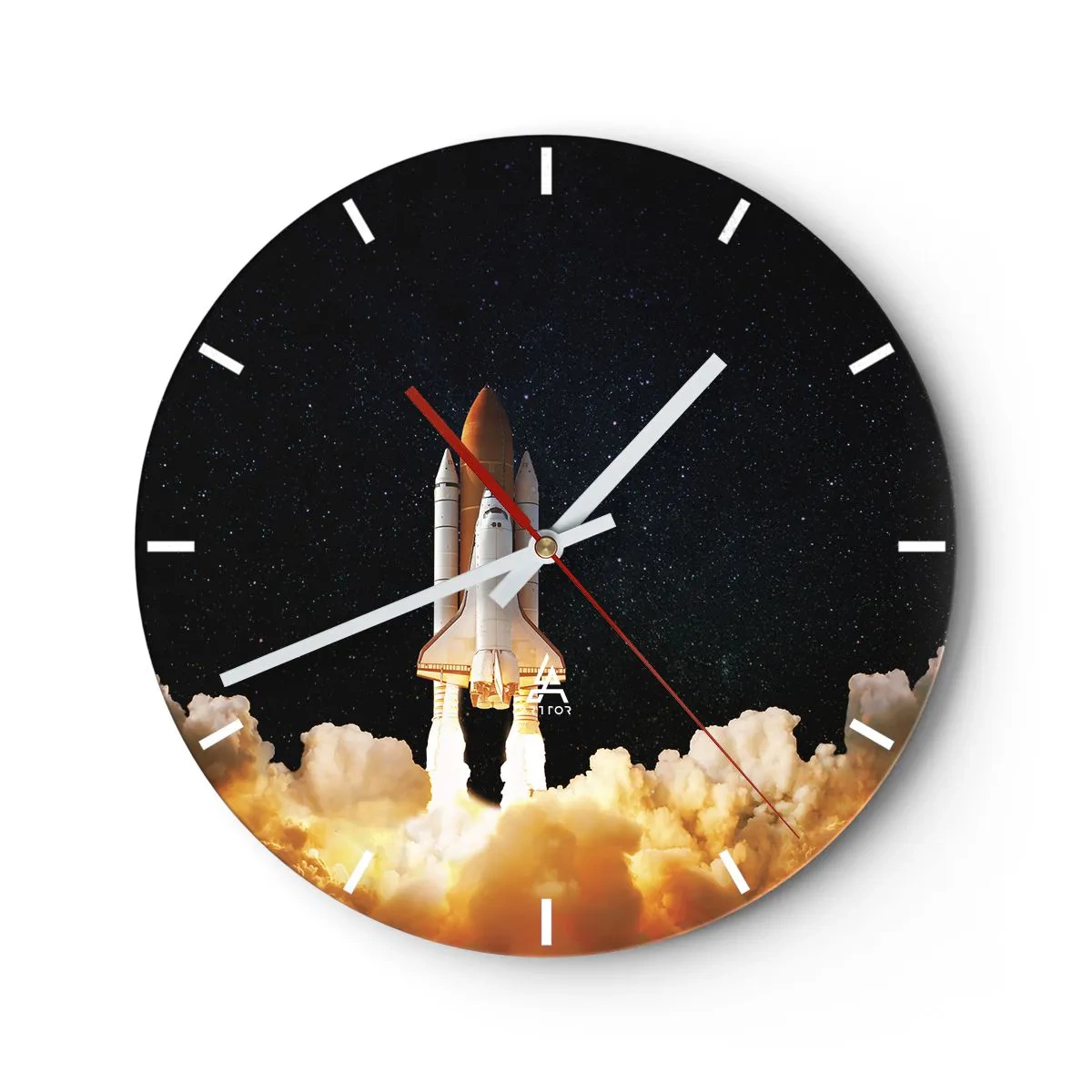 Horloge murale - Pendule murale - Lancement d'une fusée spatiale sur fond de ciel étoilé - 30x30cm - Ad astra! - Décoration murale moderne pour le salon, la cuisine et la chambre ARTTOR