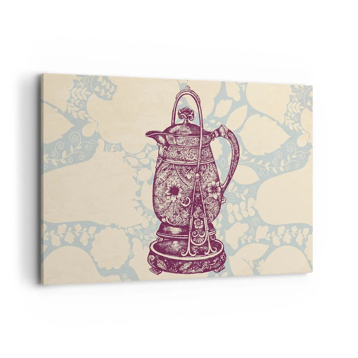 Impression sur toile - Image sur toile - Cruche stylisée avec ornements sur fond floral - 120x80cm - La beauté du quotidien - Décoration murale moderne pour le salon et la chambre ARTTOR