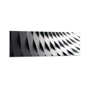 Impression sur verre - Image sur verre - Motif géométrique abstrait dans des tons de noir et blanc - 160x50cm - A la surface des vagues - Décoration murale moderne pour le salon et la chambre ARTTOR