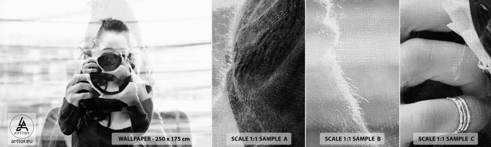 Échantillon de Papier Peint Premium Canvas - Créateur et matériel - Abstraction, Photographe, Femme - 100x30 cm