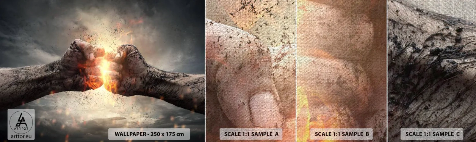 Échantillon de Papier Peint Premium Canvas - Lève-toi pour le combat - Abstraction, Main serrée, Forcer - 100x30 cm