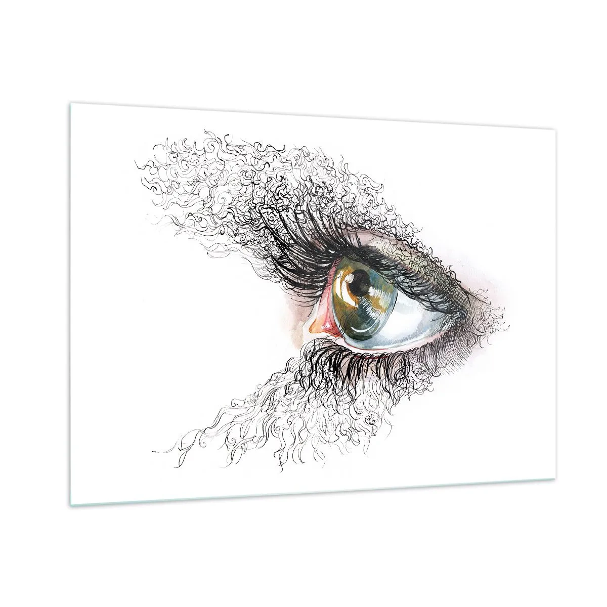 Impression sur verre - Image sur verre - Un œil doré entouré de lignes dynamiques et de détails abstraits - 100x70cm - Regarde droit dans l'âme - Décoration murale moderne pour le salon et la chambre ARTTOR