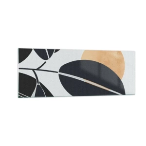 Impression sur verre - Image sur verre - Un motif de feuille minimaliste avec un soleil brillant en arrière-plan. - 140x50cm - Une chaude journée d'été - Décoration murale moderne pour le salon et la chambre ARTTOR