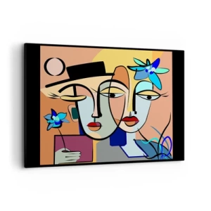 Impression sur toile - Image sur toile - Portraits cubistes aux couleurs vives avec un motif floral - 120x80cm - Le Rendez-vous de Picasso - Décoration murale moderne pour le salon et la chambre ARTTOR