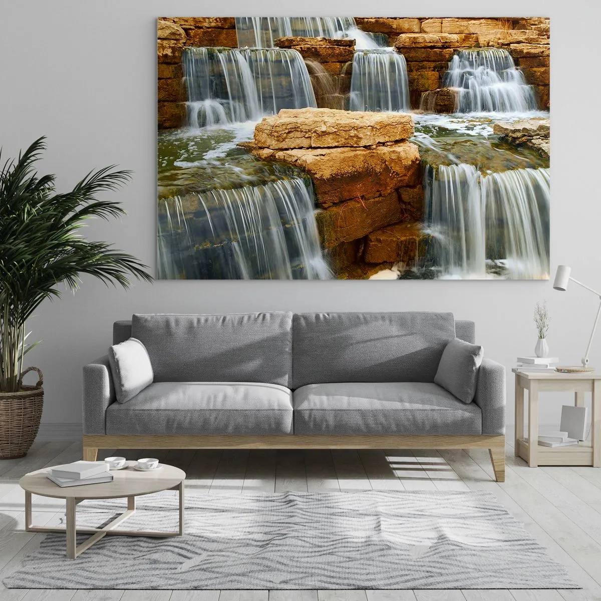Impression sur verre - Image sur verre - Cascade sur fond rocheux - 70x50cm - Escalier vers le ciel - Décoration murale moderne pour le salon et la chambre ARTTOR