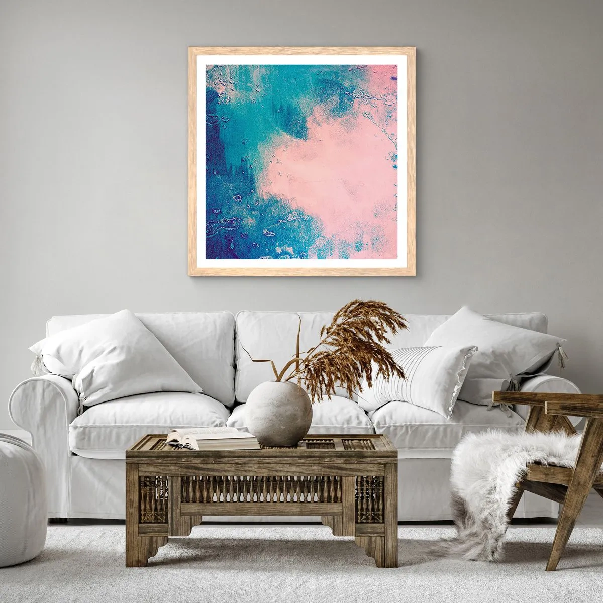 Affiche dans un chêne clair - Poster - Etreintes bleues - 30x30 cm