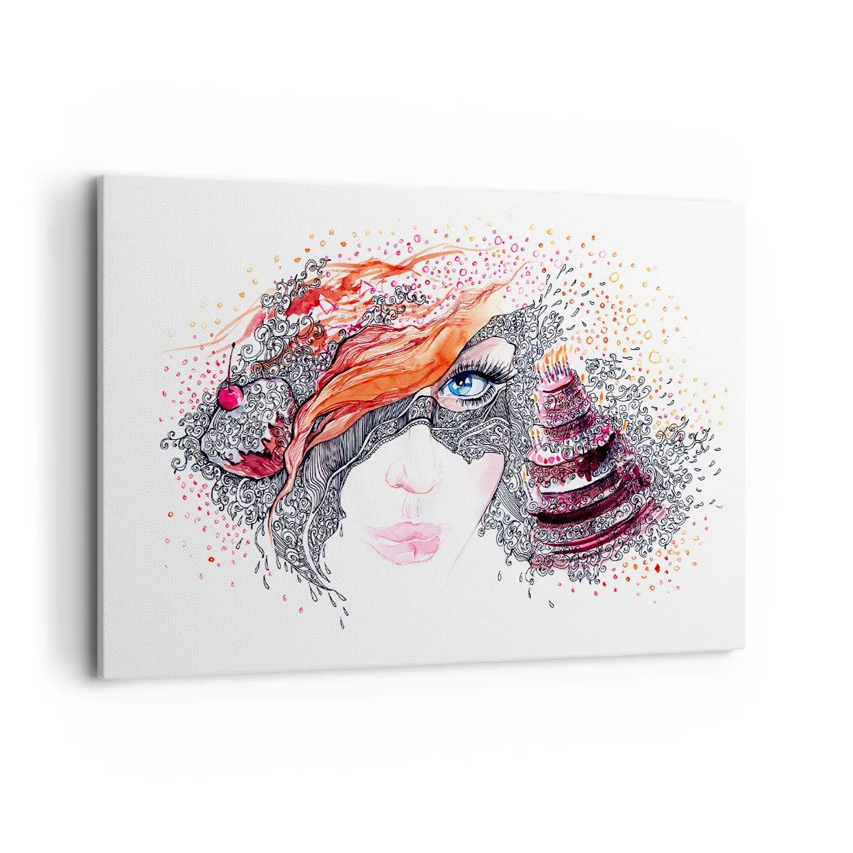 Impression sur toile - Image sur toile - Portrait artistique d'une femme avec des détails et un accent rouge - 120x80cm - Avec elle, c'est tous les jours la fête - Décoration murale moderne pour le salon et la chambre ARTTOR