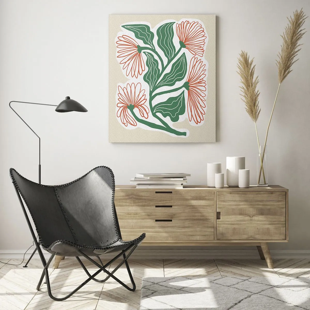 Impression sur verre - Image sur verre - Fleurs décoratives de style folklorique sur fond clair - 50x70cm - Folk et moderne - Décoration murale moderne pour le salon et la chambre ARTTOR