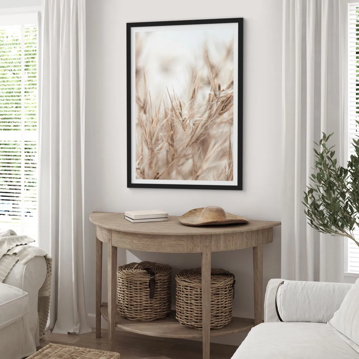 Affiche dans un cadre noir - Poster - Prairie et vent - 30x40 cm