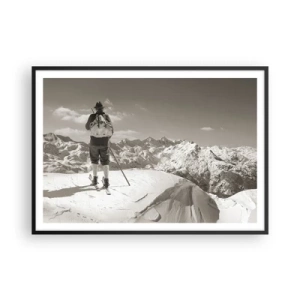 Affiche dans un cadre noir - Poster - Un skieur au sommet d'une montagne en noir et blanc - 100x70cm - Toutes les mêmes ces montagnes - Décoration murale moderne pour le salon et la chambre ARTTOR