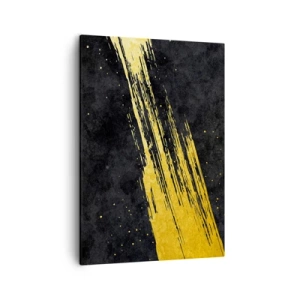 Impression sur toile - Image sur toile - Fond noir avec des coups de pinceau dorés dynamiques - 50x70cm - Sautez dans l'hyperespace - Décoration murale moderne pour le salon et la chambre ARTTOR