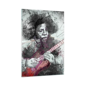 Impression sur verre - Image sur verre - Portrait artistique d'un musicien avec une guitare électrique - 50x70cm - Sur les vagues de la musique - Décoration murale moderne pour le salon et la chambre ARTTOR
