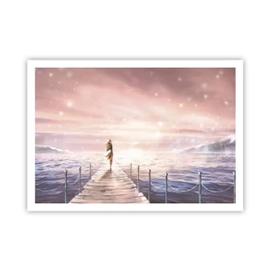 Affiche - Poster - Une femme sur une jetée dans un décor de coucher de soleil magique - 100x70cm - A la lumière d'un rêve - Décoration murale moderne pour le salon et la chambre ARTTOR