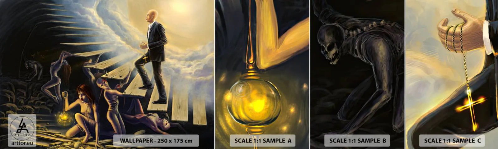 Échantillon De Papier Peint Standard Eco - Voyage dantesque vers la lumière - Abstraction, Fantaisie, Personnes - 100x30 cm