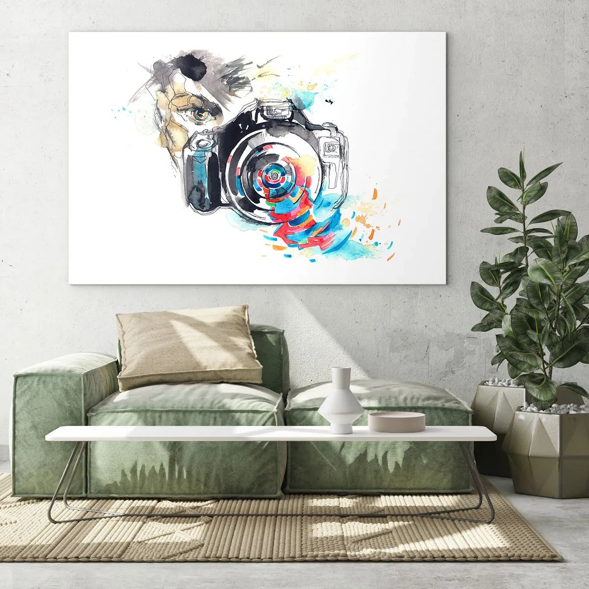 Impression sur verre - Image sur verre - Appareil photo avec des éléments colorés abstraits - 70x50cm - Dans l'oeil de l'objectif - Décoration murale moderne pour le salon et la chambre ARTTOR