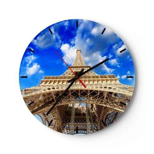 Horloge murale - Pendule murale - La Tour Eiffel vue d'en bas contre un ciel bleu - 30x30cm - Atteindre le ciel et les nuages - Décoration murale moderne pour le salon, la cuisine et la chambre ARTTOR