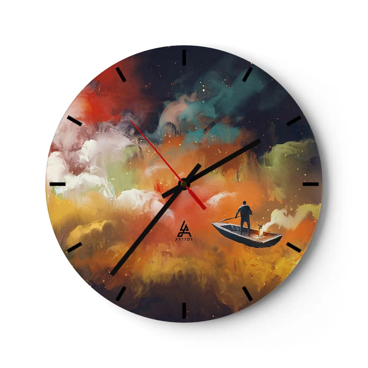 Horloge murale - Pendule murale - En bateau à travers la galaxie - 40x40 cm