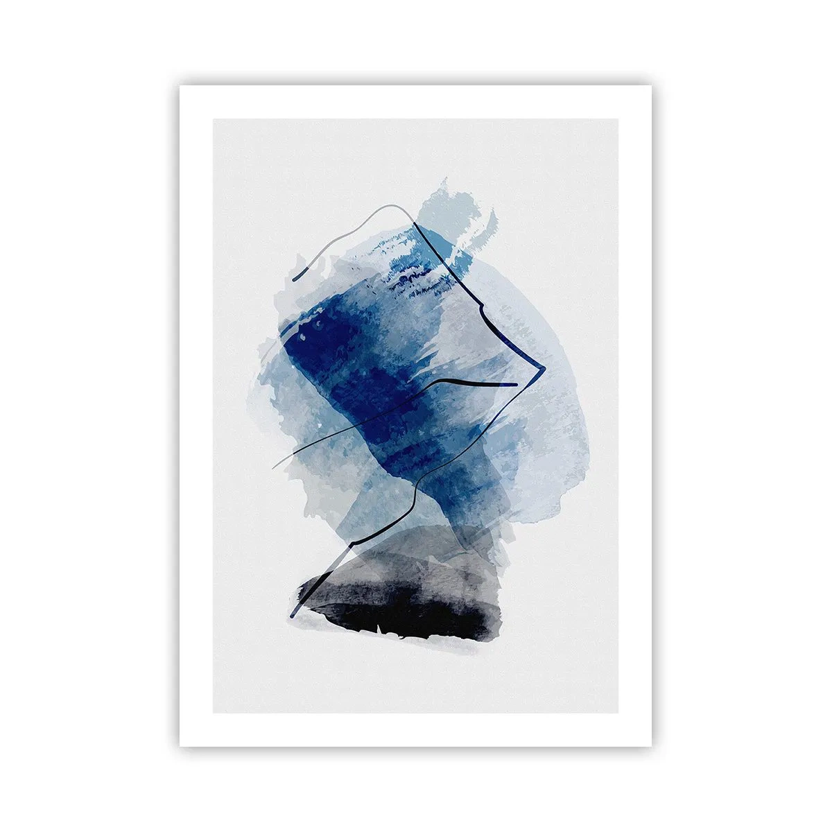 Affiche - Poster - Abstraction dans les tons de bleu avec des lignes noires - 50x70cm - Montagne de glace - Décoration murale moderne pour le salon et la chambre ARTTOR