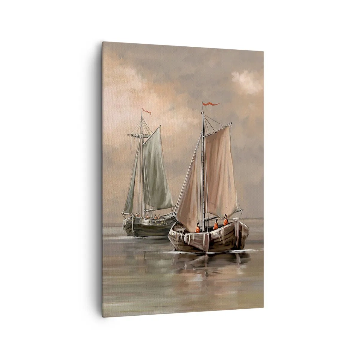 Impression sur toile - Image sur toile - Voiliers sur une mer calme dans un décor pastel - 80x120cm - Le retour des marins - Décoration murale moderne pour le salon et la chambre ARTTOR