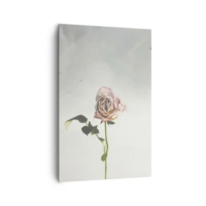 Impression sur toile - Image sur toile - Une rose délicate contre un ciel lumineux avec des oiseaux en vol - 80x120cm - Bonjour de printemps - Décoration murale moderne pour le salon et la chambre ARTTOR
