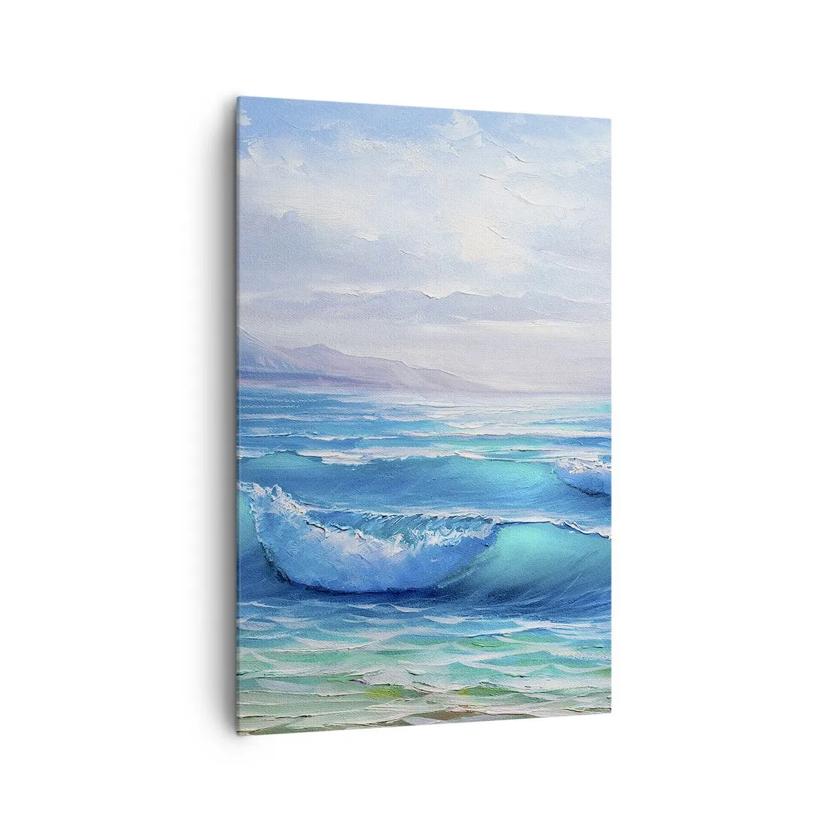 Impression sur toile - Image sur toile - Un paysage marin pittoresque avec des vagues et un ciel bleu - 80x120cm - Il apporte un soulagement - Décoration murale moderne pour le salon et la chambre ARTTOR
