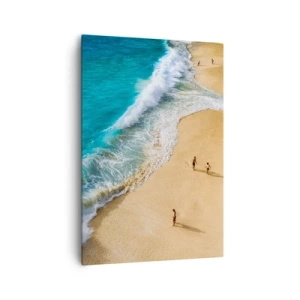Impression sur toile - Image sur toile - Une plage avec de l'eau turquoise et des gens qui se promènent - 70x100cm - Et ensuite le soleil, la plage… - Décoration murale moderne pour le salon et la chambre ARTTOR
