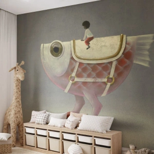 Papier Peint Photo Premium Canvas - Le cavalier poisson - Abstraction, Poisson, Pour les enfants - 300x210 cm