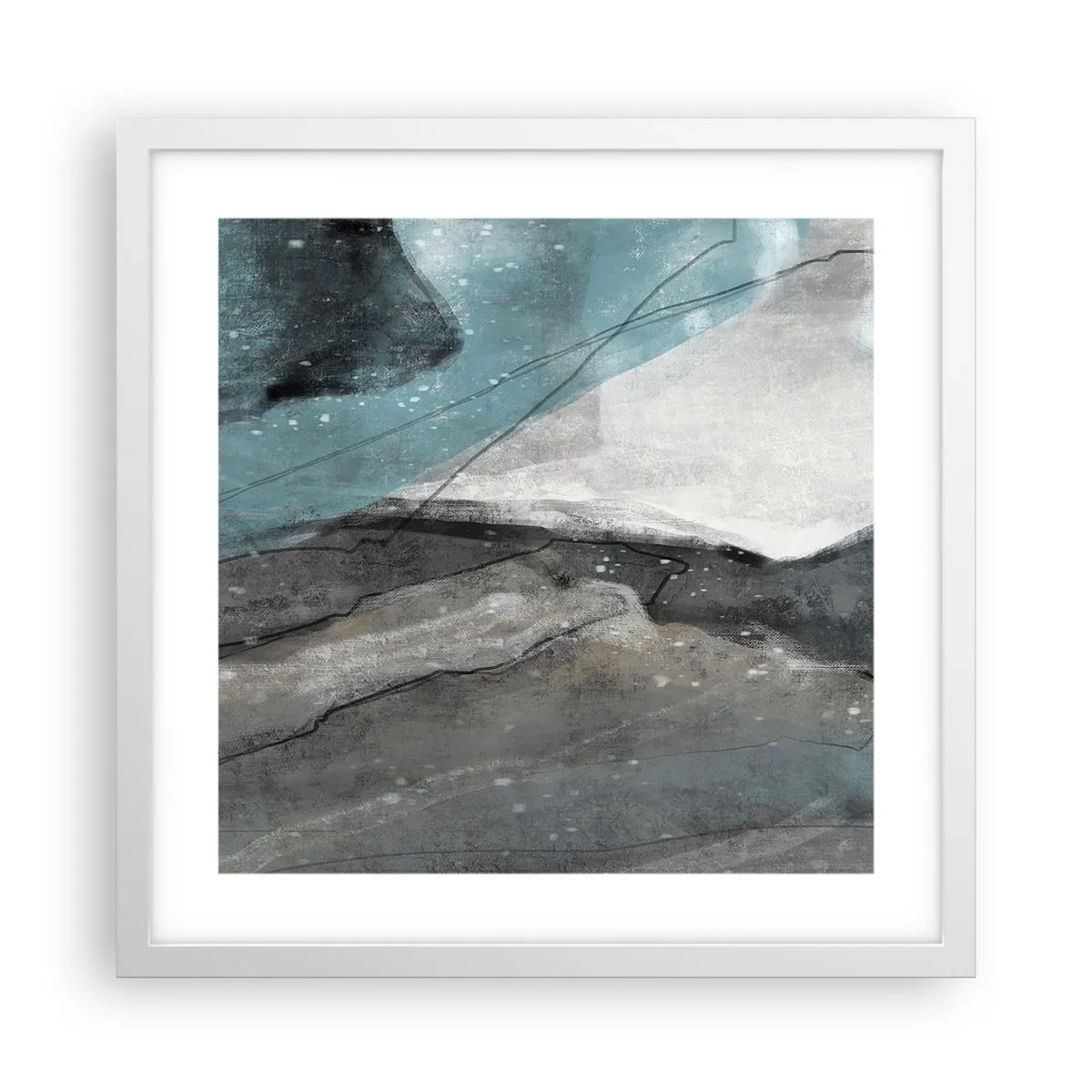 Affiche dans un cadre blanc - Poster - Résumé : roches et glace - 40x40 cm