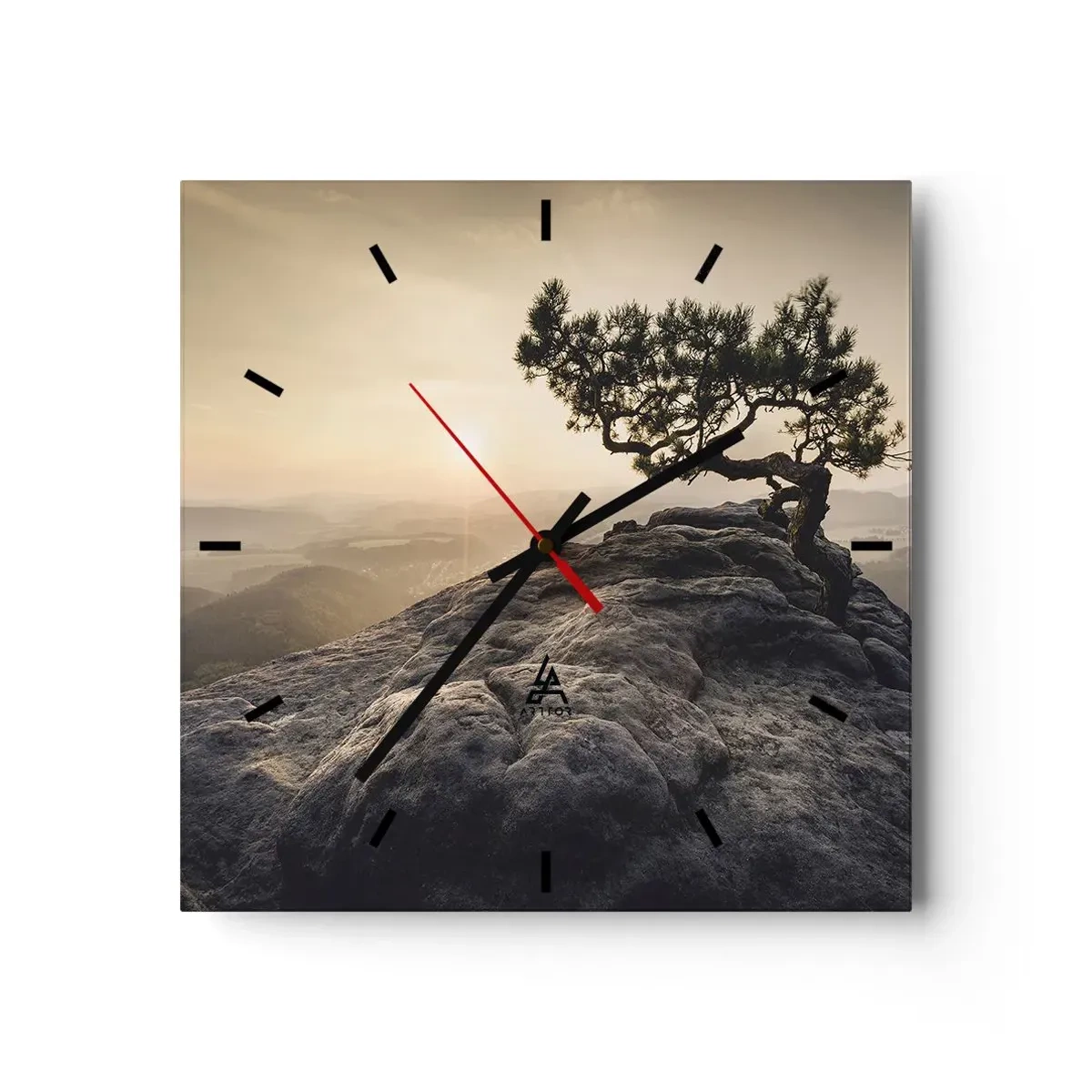 Horloge murale - Pendule murale - Un arbre solitaire sur un pic rocheux au soleil - 30x30cm - La vie gagne toujours - Décoration murale moderne pour le salon et la chambre ARTTOR