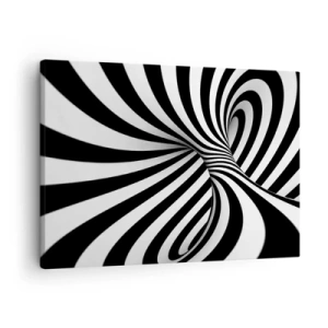 Impression sur toile - Image sur toile - Tunnel abstrait avec des rayures en spirale noires et blanches - 70x50cm - Composition : espace de danse - Décoration murale moderne pour le salon et la chambre ARTTOR