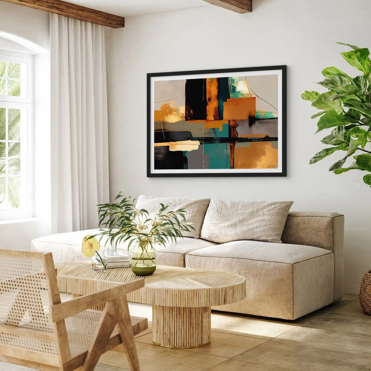 Affiche dans un cadre noir - Poster - Abstraction – lumière et ombre - 40x30 cm