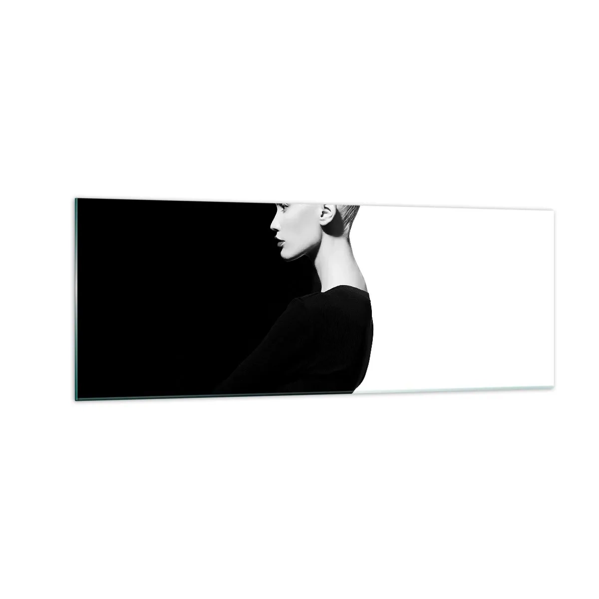 Impression sur verre - Image sur verre - Portrait élégant d'une femme sur fond noir et blanc - 140x50cm - Tout simplement une femme - Décoration murale moderne pour le salon et la chambre ARTTOR